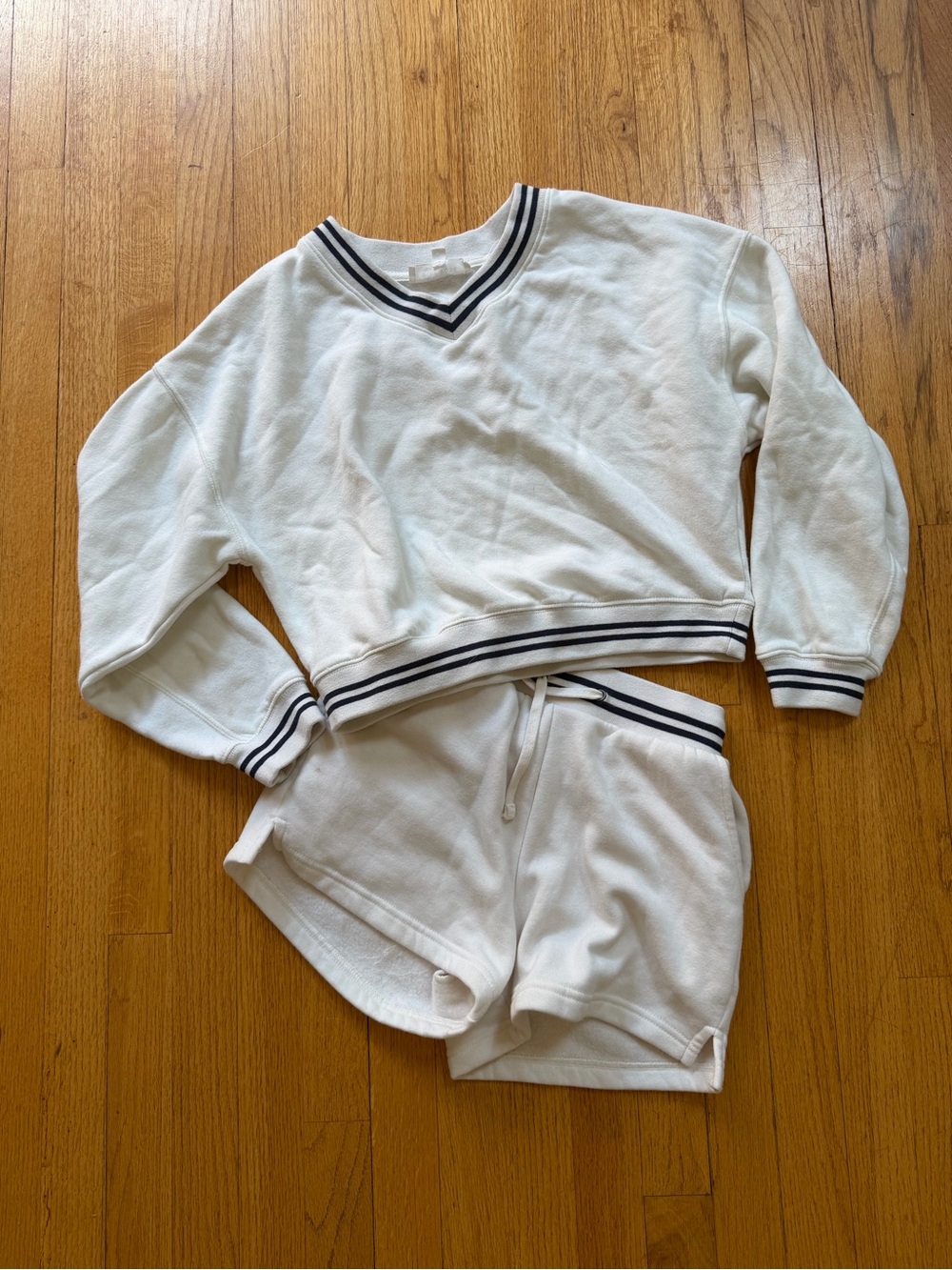 Pink Rose White Two-Piece Pajama Set with Navy Trim